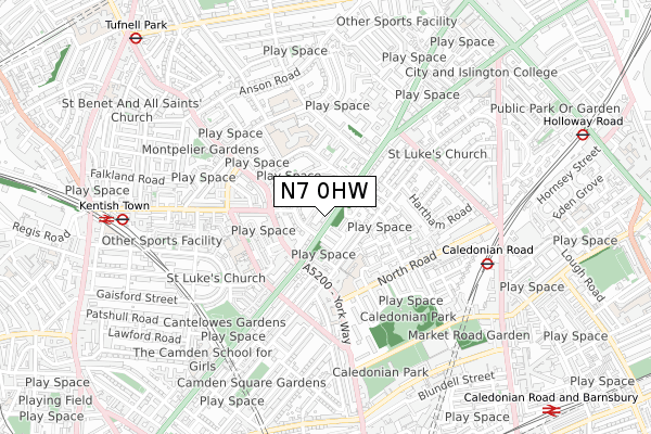 N7 0HW map - small scale - OS Open Zoomstack (Ordnance Survey)