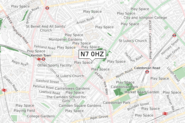 N7 0HZ map - small scale - OS Open Zoomstack (Ordnance Survey)