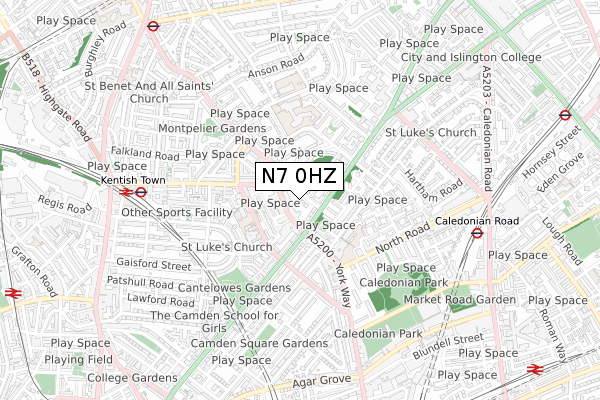 N7 0HZ map - small scale - OS Open Zoomstack (Ordnance Survey) N7 0HZ map - small scale - OS Open Zoomstack (Ordnance Survey)