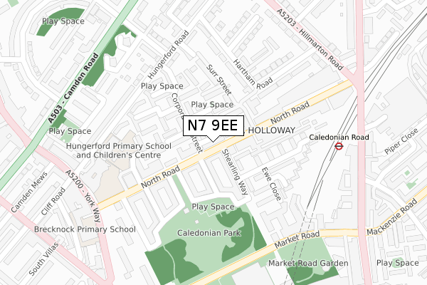 N7 9EE map - large scale - OS Open Zoomstack (Ordnance Survey)
