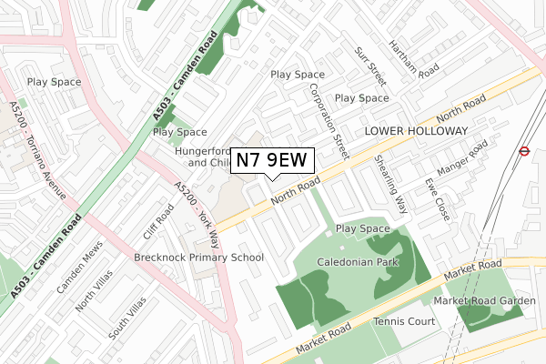 N7 9EW map - large scale - OS Open Zoomstack (Ordnance Survey)