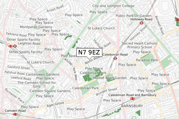 N7 9EZ map - small scale - OS Open Zoomstack (Ordnance Survey)