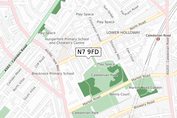 N7 9FD map - large scale - OS Open Zoomstack (Ordnance Survey)