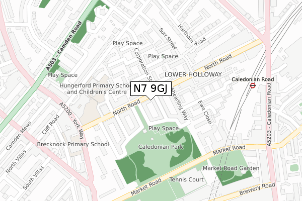 N7 9GJ map - large scale - OS Open Zoomstack (Ordnance Survey)