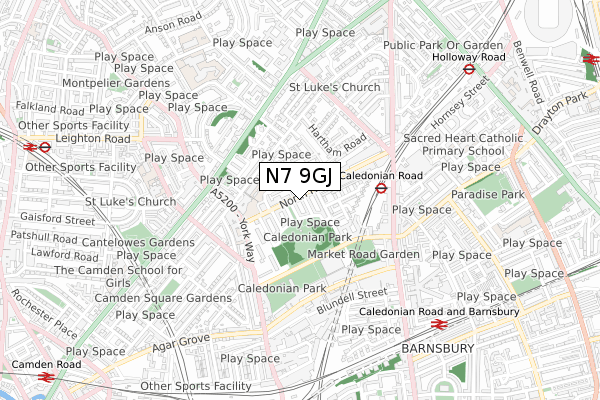 N7 9GJ map - small scale - OS Open Zoomstack (Ordnance Survey)