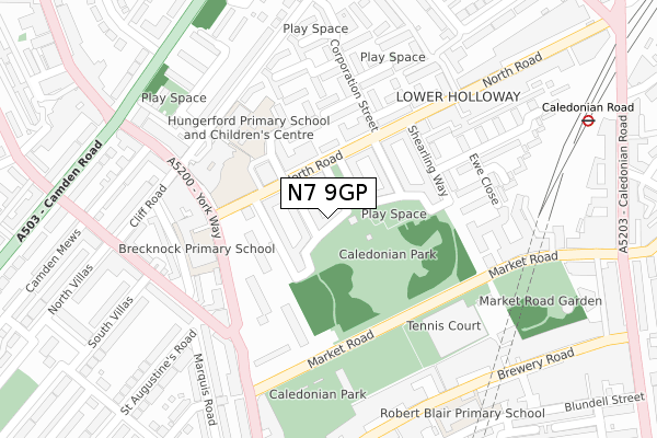 N7 9GP map - large scale - OS Open Zoomstack (Ordnance Survey)