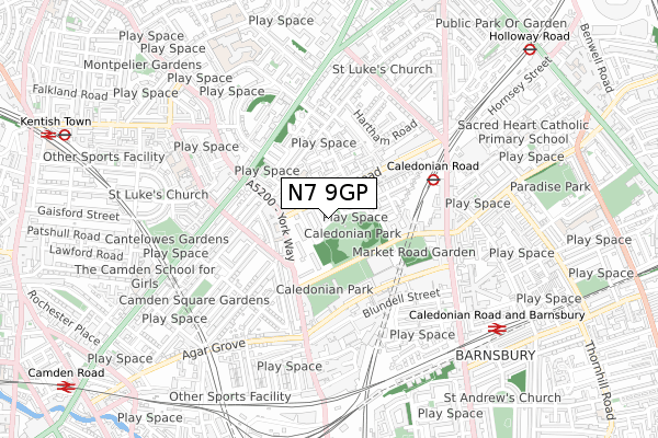 N7 9GP map - small scale - OS Open Zoomstack (Ordnance Survey)