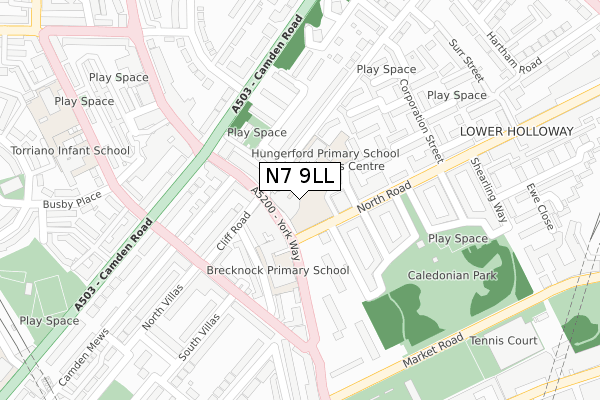 N7 9LL map - large scale - OS Open Zoomstack (Ordnance Survey)