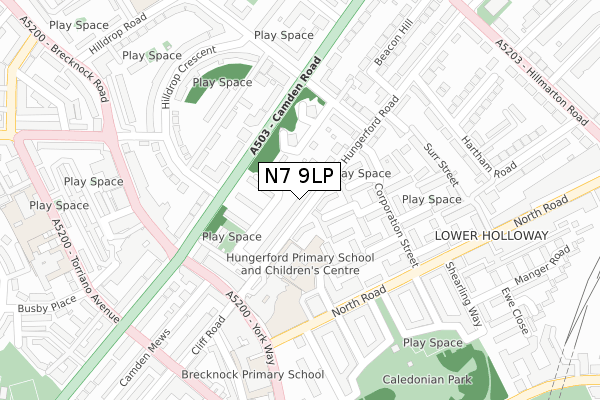 N7 9LP map - large scale - OS Open Zoomstack (Ordnance Survey)