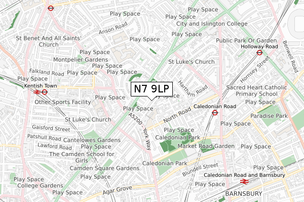 N7 9LP map - small scale - OS Open Zoomstack (Ordnance Survey)