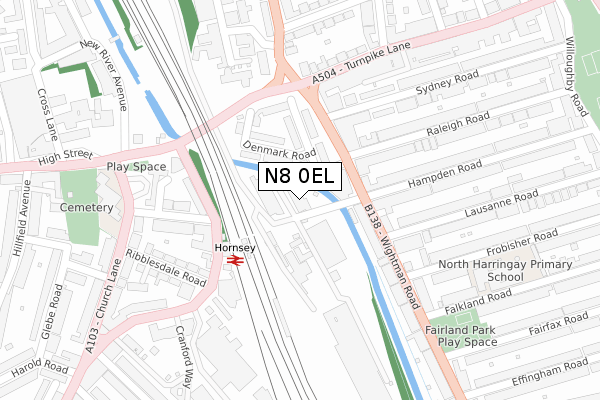 N8 0EL map - large scale - OS Open Zoomstack (Ordnance Survey)