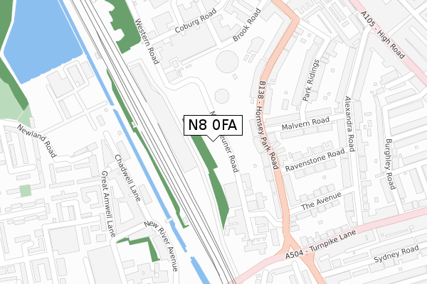 N8 0FA map - large scale - OS Open Zoomstack (Ordnance Survey)