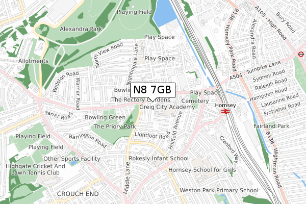 N8 7GB map - small scale - OS Open Zoomstack (Ordnance Survey)