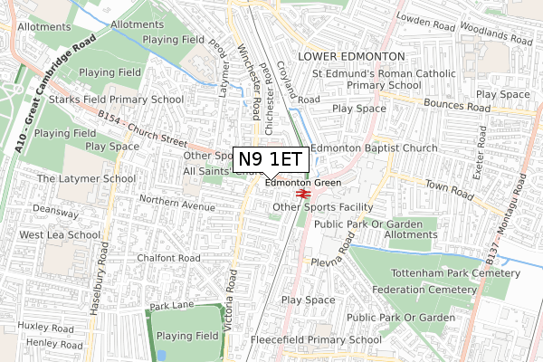 N9 1ET map - small scale - OS Open Zoomstack (Ordnance Survey) N9 1ET map - small scale - OS Open Zoomstack (Ordnance Survey)