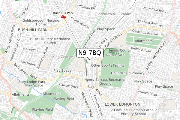 N9 7BQ map - small scale - OS Open Zoomstack (Ordnance Survey)