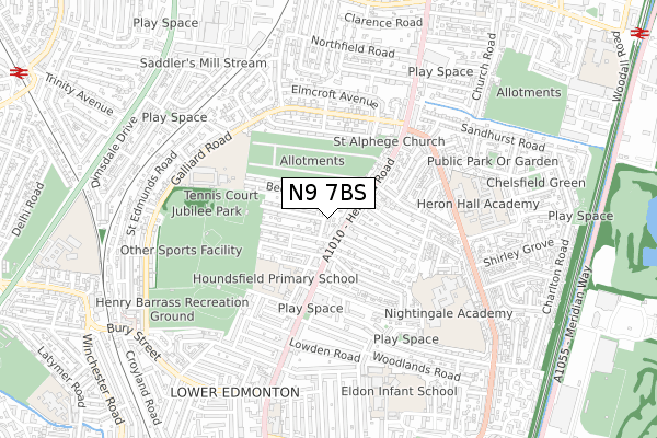 N9 7BS map - small scale - OS Open Zoomstack (Ordnance Survey)