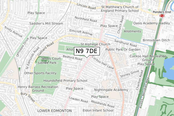 N9 7DE map - small scale - OS Open Zoomstack (Ordnance Survey)