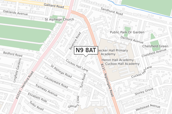 N9 8AT map - large scale - OS Open Zoomstack (Ordnance Survey)