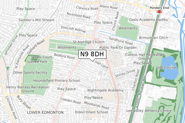 N9 8DH map - small scale - OS Open Zoomstack (Ordnance Survey)