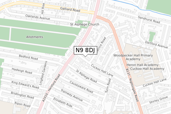 N9 8DJ map - large scale - OS Open Zoomstack (Ordnance Survey)