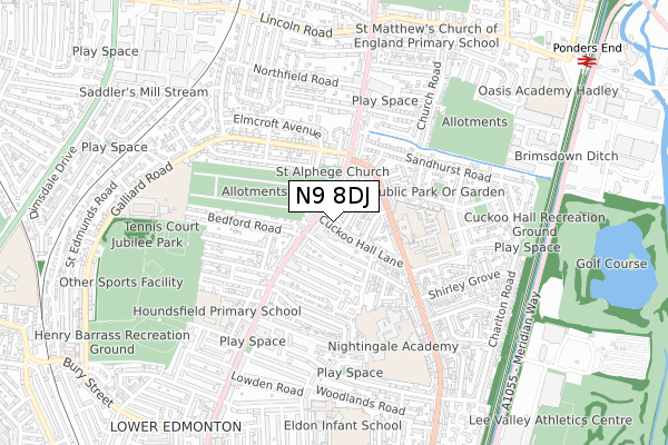 N9 8DJ map - small scale - OS Open Zoomstack (Ordnance Survey)