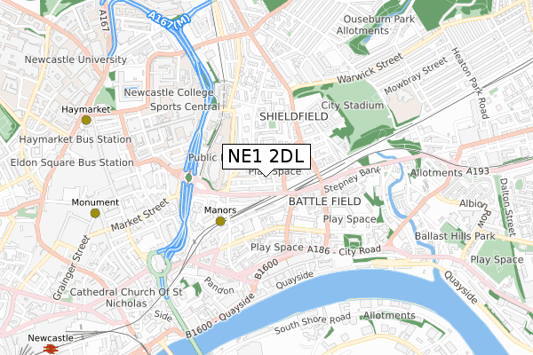NE1 2DL map - small scale - OS Open Zoomstack (Ordnance Survey) NE1 2DL map - small scale - OS Open Zoomstack (Ordnance Survey)