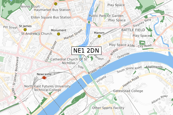 NE1 2DN map - small scale - OS Open Zoomstack (Ordnance Survey)