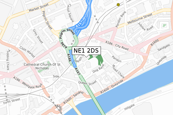 NE1 2DS map - large scale - OS Open Zoomstack (Ordnance Survey)