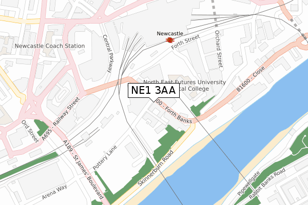 NE1 3AA map - large scale - OS Open Zoomstack (Ordnance Survey)