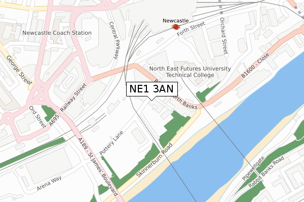 NE1 3AN map - large scale - OS Open Zoomstack (Ordnance Survey)