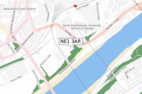 NE1 3AR map - large scale - OS Open Zoomstack (Ordnance Survey)