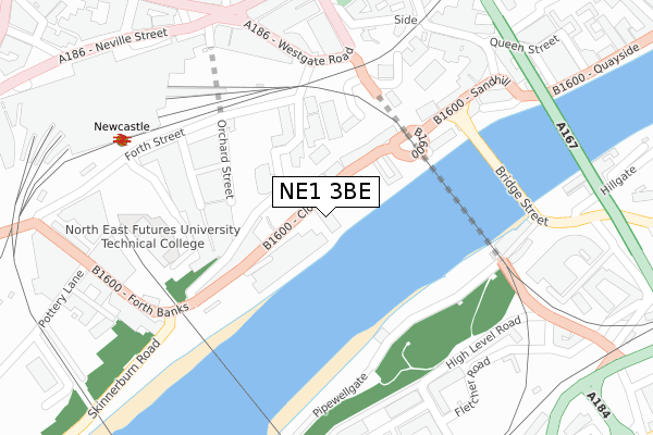 NE1 3BE map - large scale - OS Open Zoomstack (Ordnance Survey)