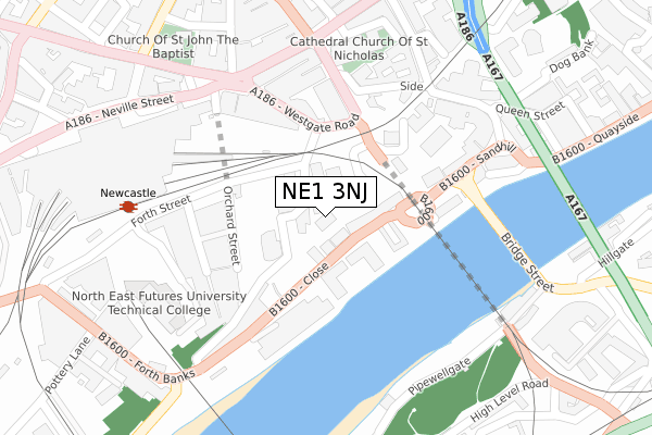 NE1 3NJ map - large scale - OS Open Zoomstack (Ordnance Survey)