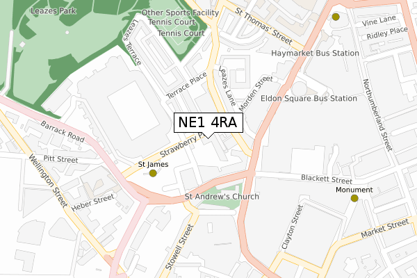NE1 4RA map - large scale - OS Open Zoomstack (Ordnance Survey)