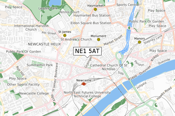 NE1 5AT map - small scale - OS Open Zoomstack (Ordnance Survey)