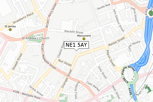 NE1 5AY map - large scale - OS Open Zoomstack (Ordnance Survey)