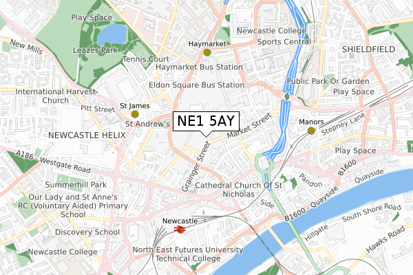 NE1 5AY map - small scale - OS Open Zoomstack (Ordnance Survey)