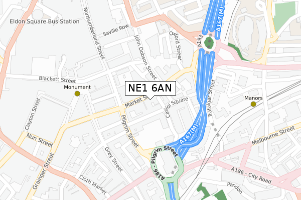 NE1 6AN map - large scale - OS Open Zoomstack (Ordnance Survey)