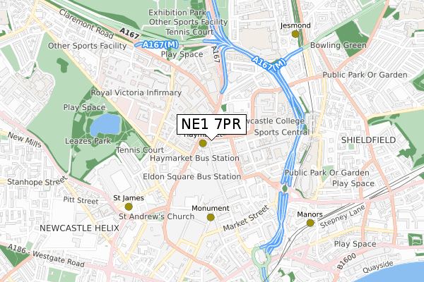 NE1 7PR map - small scale - OS Open Zoomstack (Ordnance Survey)