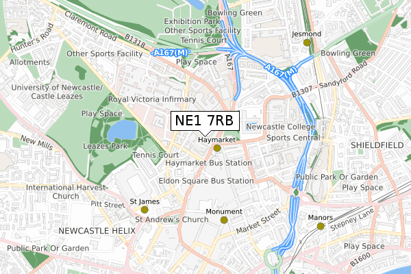 NE1 7RB map - small scale - OS Open Zoomstack (Ordnance Survey)