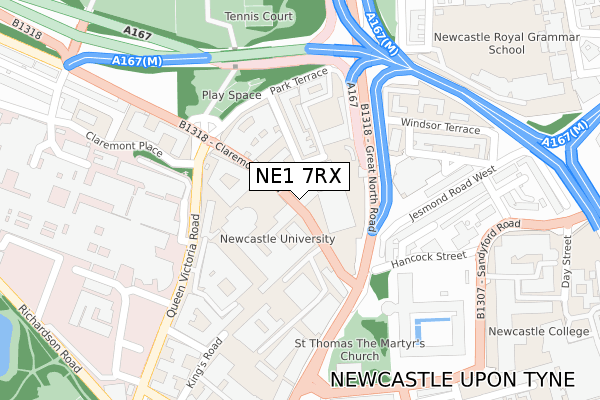 NE1 7RX map - large scale - OS Open Zoomstack (Ordnance Survey)