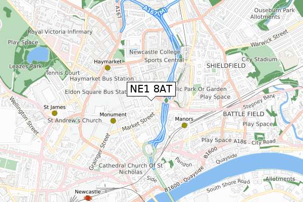 NE1 8AT map - small scale - OS Open Zoomstack (Ordnance Survey)