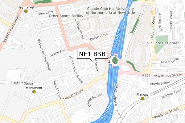 NE1 8BB map - large scale - OS Open Zoomstack (Ordnance Survey)