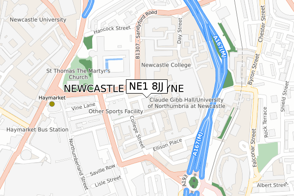 NE1 8JJ map - large scale - OS Open Zoomstack (Ordnance Survey)