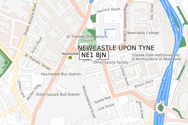 NE1 8JN map - large scale - OS Open Zoomstack (Ordnance Survey)