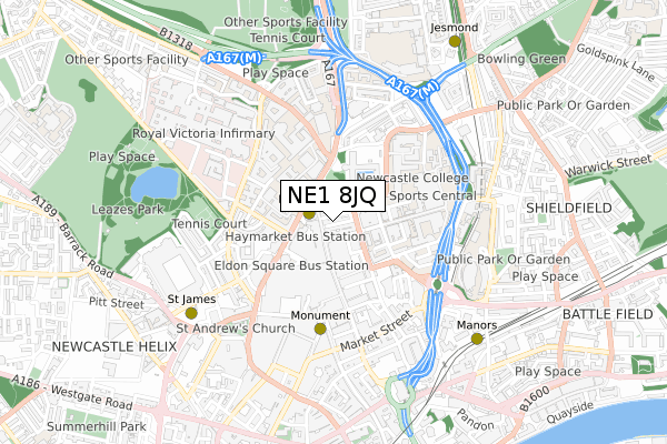 NE1 8JQ map - small scale - OS Open Zoomstack (Ordnance Survey)