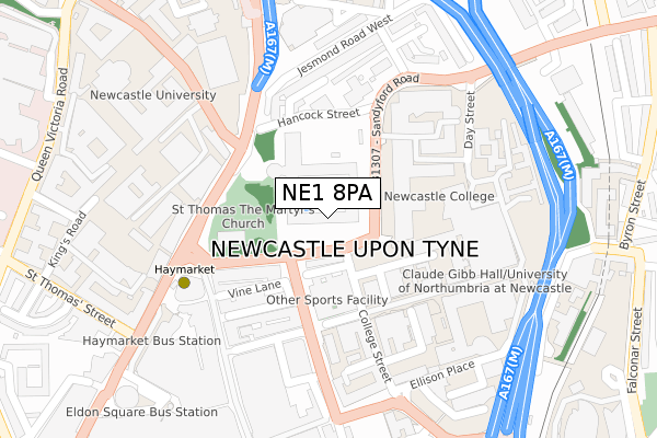 NE1 8PA map - large scale - OS Open Zoomstack (Ordnance Survey)