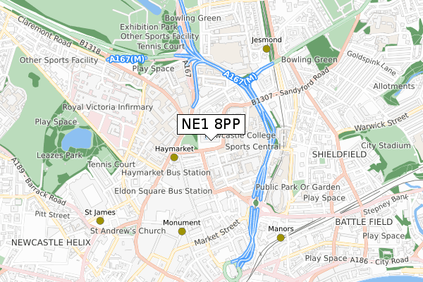 NE1 8PP map - small scale - OS Open Zoomstack (Ordnance Survey)