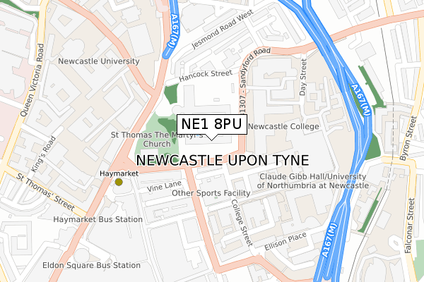 NE1 8PU map - large scale - OS Open Zoomstack (Ordnance Survey)