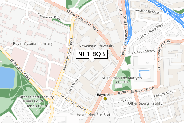 NE1 8QB map - large scale - OS Open Zoomstack (Ordnance Survey)